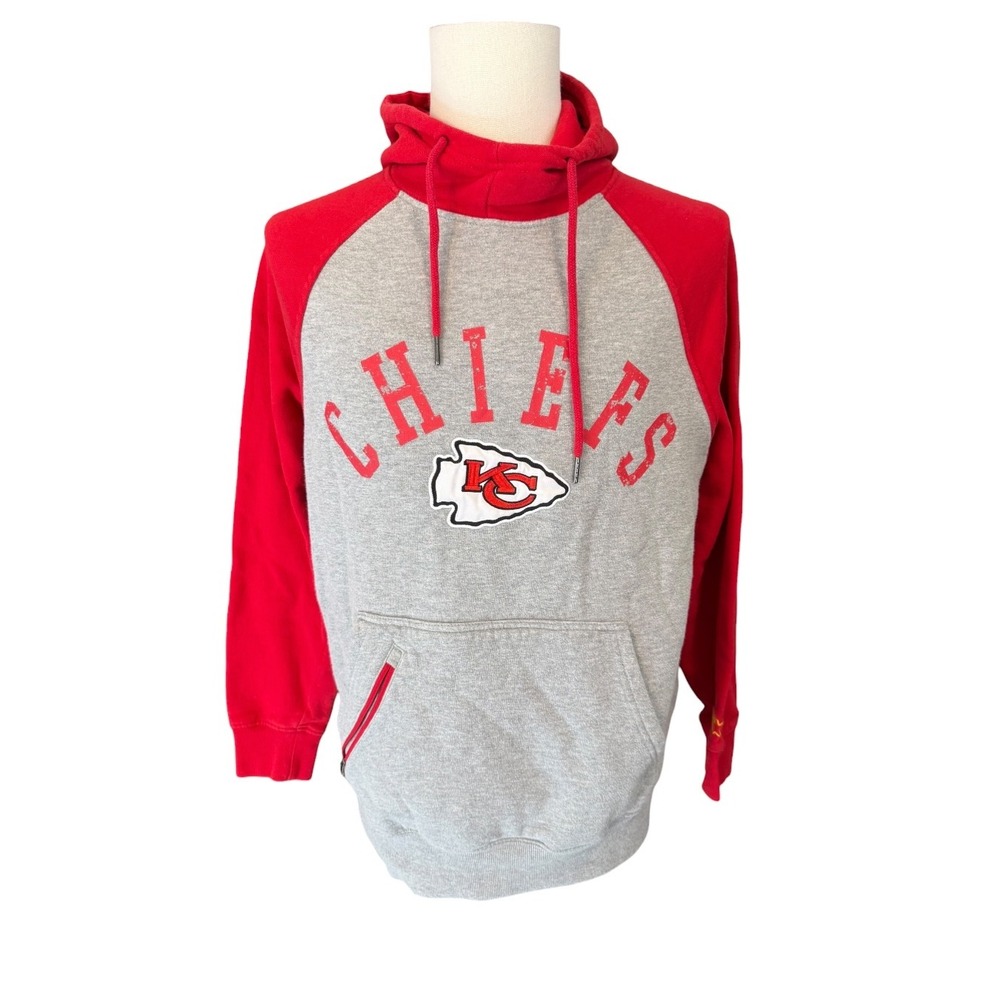 Starter Mens Kansas City Chiefs NFL Raglan Pullover Hoodie Red Gray Medium